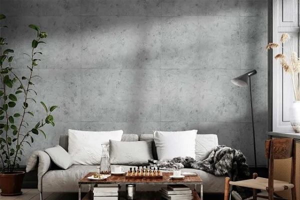 ترکیب دیوارپوش بتنی اکسپوز با المان های دکوراسیون داخلی